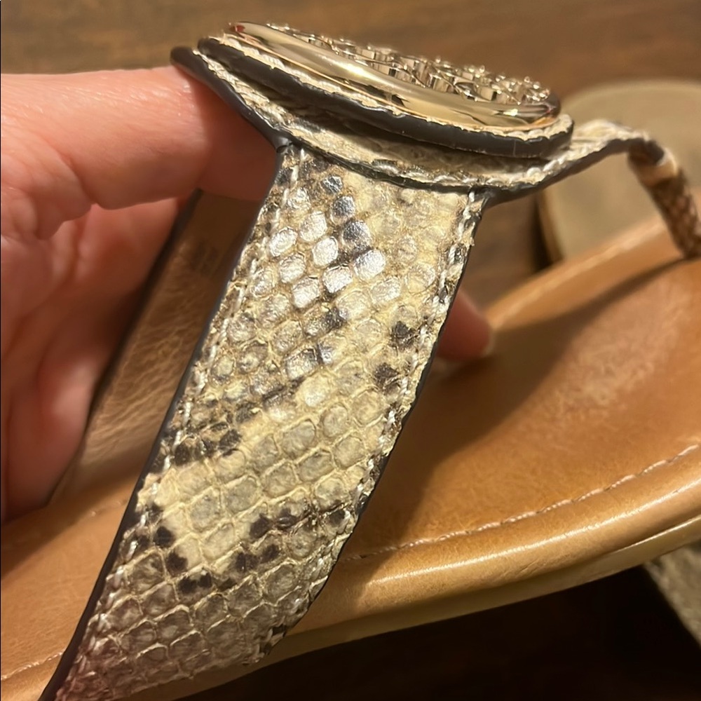 Coach Cream and Brown Sandals with Decorative Medallions - Picture 3 of 8